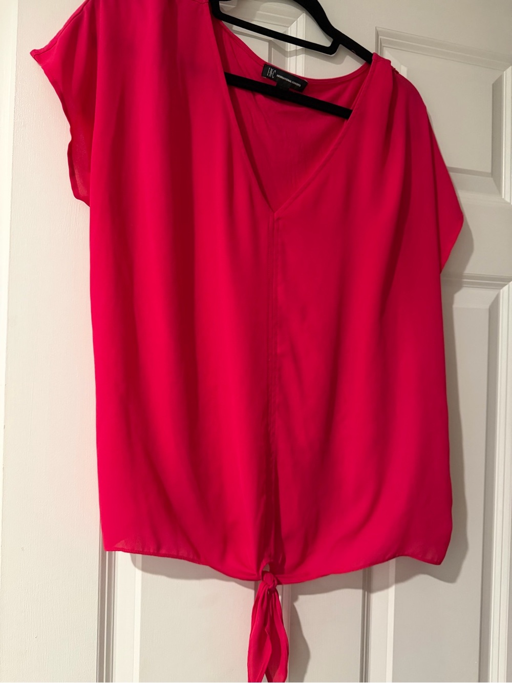 INC International Concepts Bright Pink V-Neck Tie-Front Blouse